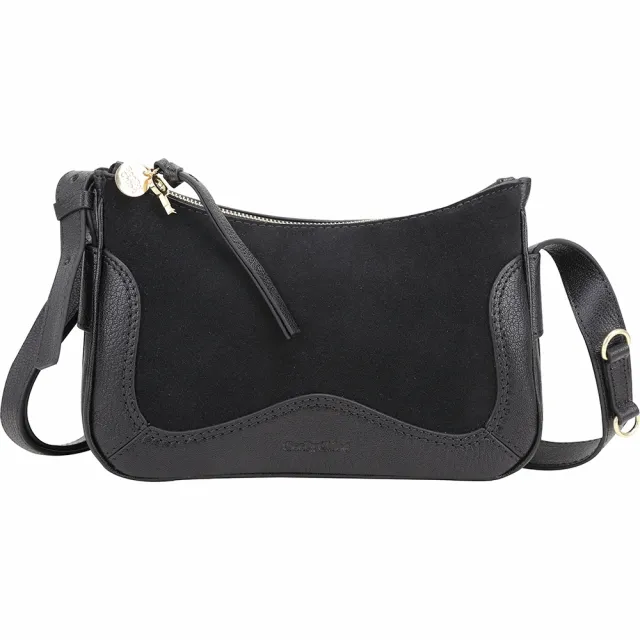 【See by Chloe’】HANA HOBO 牛皮拼麂皮迷你肩背 斜背流浪包-黑色
