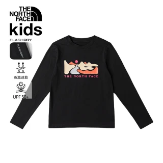 【The North Face】北面兒童黑色UPF防曬長袖上衣｜8DXPJK3(抗UV)