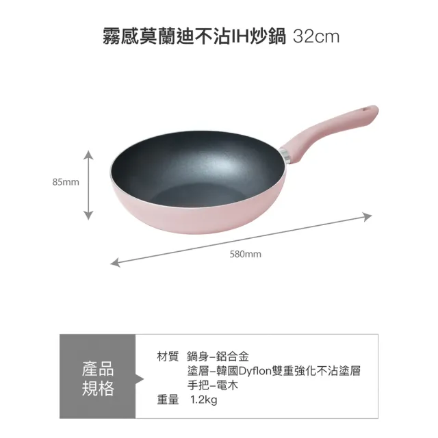 【LocknLock 樂扣樂扣】官方直營 霧感莫蘭迪不沾IH炒鍋32cm(莫藍迪粉)
