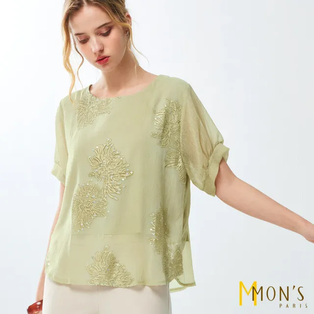 【MON’S】索鏈花形刺繡上衣(直)