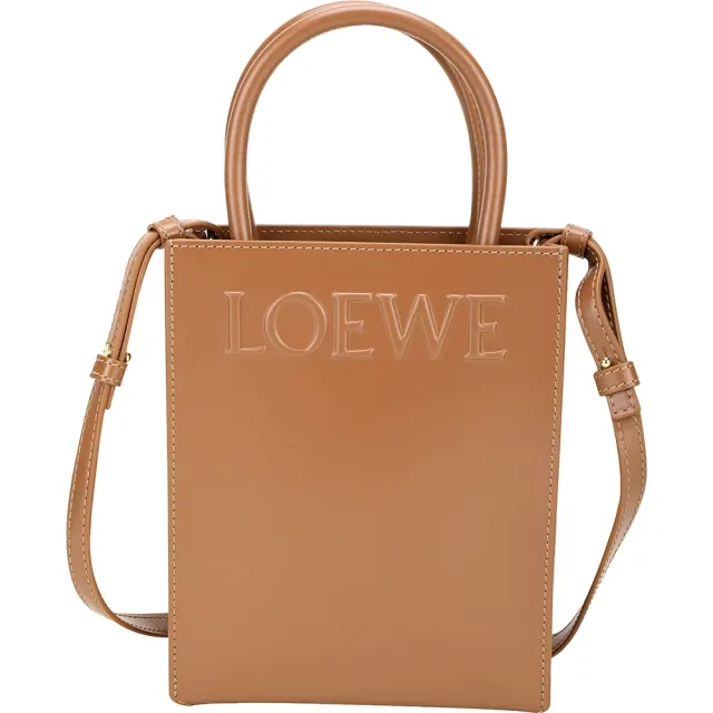 【LOEWE 羅威】Standard A5 浮雕字母小牛皮手提 肩背托特包-棕色