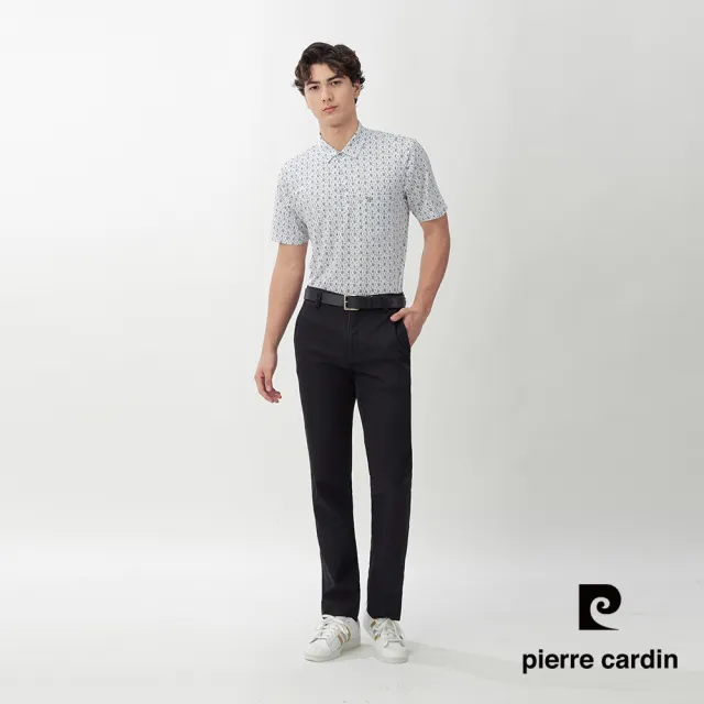 【pierre cardin 皮爾卡登】網路獨家 男款 輕薄涼爽印花短袖POLO衫-白色(7267263-90)