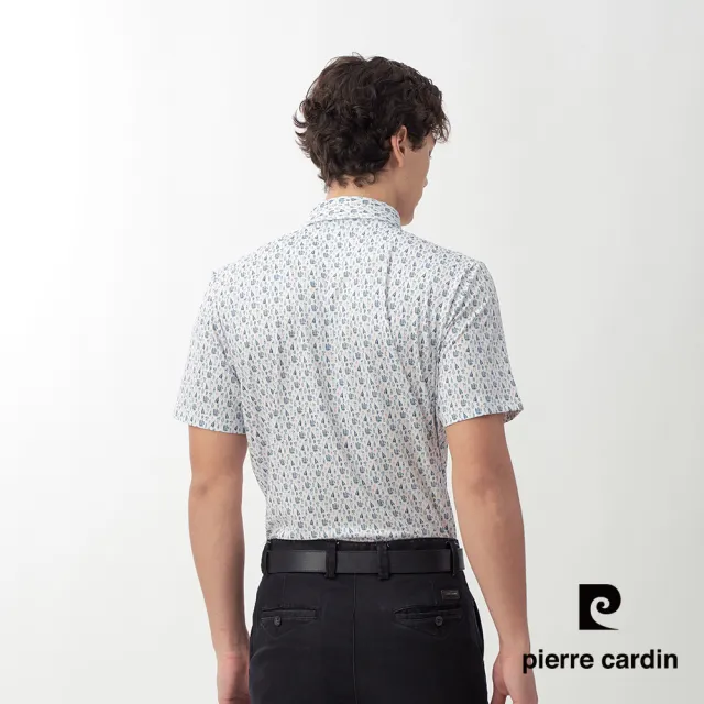 【pierre cardin 皮爾卡登】網路獨家 男款 輕薄涼爽印花短袖POLO衫-白色(7267263-90)