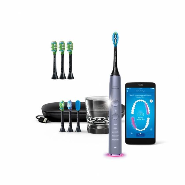 【Philips 飛利浦】Sonicare  鑽白極淨智能鑽石音波震動牙刷/電動牙刷-絢光銀HX9924/42