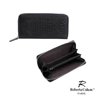 【Roberta Colum】諾貝達歐洲真皮鱷魚紋男士8卡單拉鍊長夾