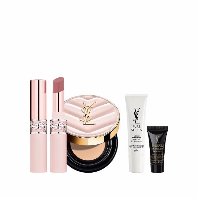 【YSL】官方直營 超模光感煙霧彩妝組(超模光感精華水氣墊+情挑裸吻煙霧唇膏)