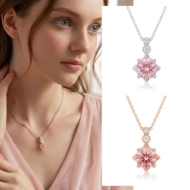 【Luster】38女王!30分 Fancy Vivid pink 粉紅星光 培育彩鑽 純銀 項鍊-任選(粉紅星光彩鑽甜美閃耀鎖骨)