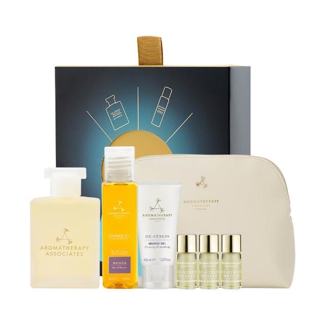 【AA 英國皇家芳療】舒緩自在放鬆禮盒組(沐浴油55mL+沐浴露50mL+凝膠40mL+沐浴油3mLx3+束口袋)