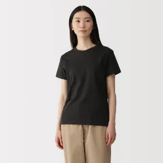 【MUJI 無印良品】女天竺圓領短袖T恤(白色/灰色/黑色/淺橘/黑橫紋/黑紋樣/煙燻藍紋樣/橘橫紋/淺藍)