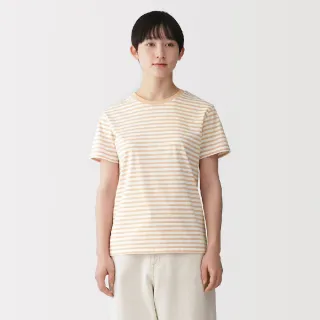 【MUJI 無印良品】女天竺圓領短袖T恤(白色/灰色/黑色/淺橘/黑橫紋/黑紋樣/煙燻藍紋樣/橘橫紋/淺藍)