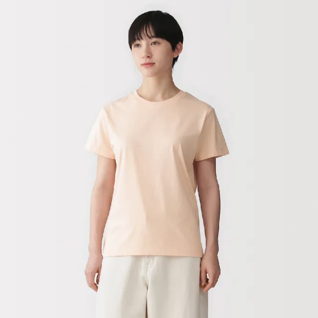 【MUJI 無印良品】女天竺圓領短袖T恤(白色/灰色/黑色/淺橘/黑橫紋/黑紋樣/煙燻藍紋樣/橘橫紋/淺藍)
