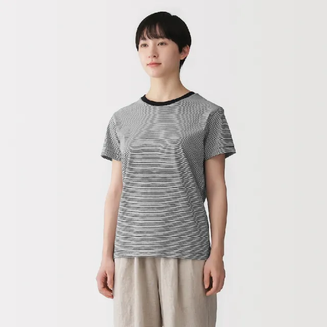 【MUJI 無印良品】女天竺圓領短袖T恤(白色/灰色/黑色/淺橘/黑橫紋/黑紋樣/煙燻藍紋樣/橘橫紋/淺藍)