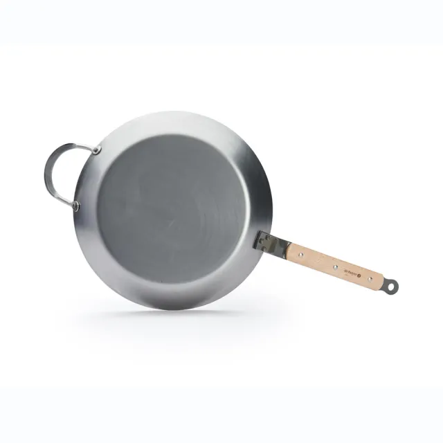 【de Buyer 畢耶】原礦木柄蜂蠟系列 法式傳統單柄平底鍋32cm-適用IH爐(附握耳)