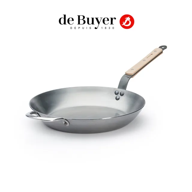【de Buyer 畢耶】原礦木柄蜂蠟系列 法式傳統單柄平底鍋32cm-適用IH爐(附握耳)