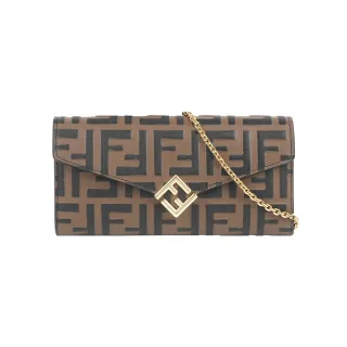 【FENDI 芬迪】FF Diamonds 浮雕小牛皮鍊帶WOC(棕色)