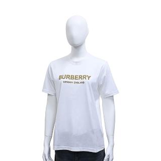 【BURBERRY 巴寶莉】BURBERRY燙印字LOGO純棉圓領短袖T恤(女款/白)