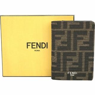 【FENDI 芬迪】FF 老花帆布拼小牛皮卡片夾-煙草棕