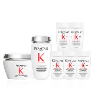 【KERASTASE 巴黎卡詩】白鑽升肽重建髮浴250ml+髮膜200ml(洗髮精/髮浴/髮膜/護髮/修護/養髮)