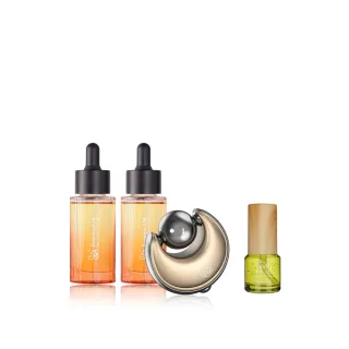 【Bonnie House 植享家】天后級煥顏精華組(植萃花韻煥顏精華油30ml*2+冰川皓月喚顏臉部按摩器 - 霧銀金)