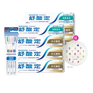 【SENSODYNE 舒酸定】日常防護 長效抗敏牙膏(多元護理120gX6+深層潔淨100gX2+潔淨清新軟毛牙刷3支)