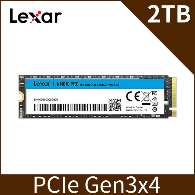 【Lexar 雷克沙】NM610 PRO M.2 2280 PCle Gen3 NVMe 2TB 固態硬碟