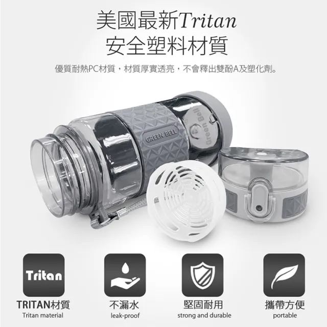 【GREEN BELL 綠貝】果漾彈蓋水壺800ml2入組(運動 提手 耐高溫 防漏 止滑 寬口 輕量 SGS)