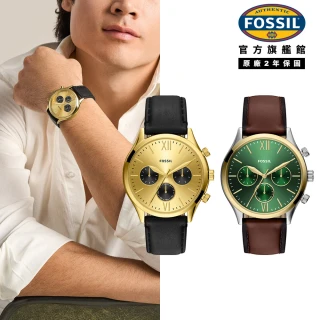 【FOSSIL】Fenmore 經典三眼計時手錶 真皮錶帶 44MM (兩色可選)