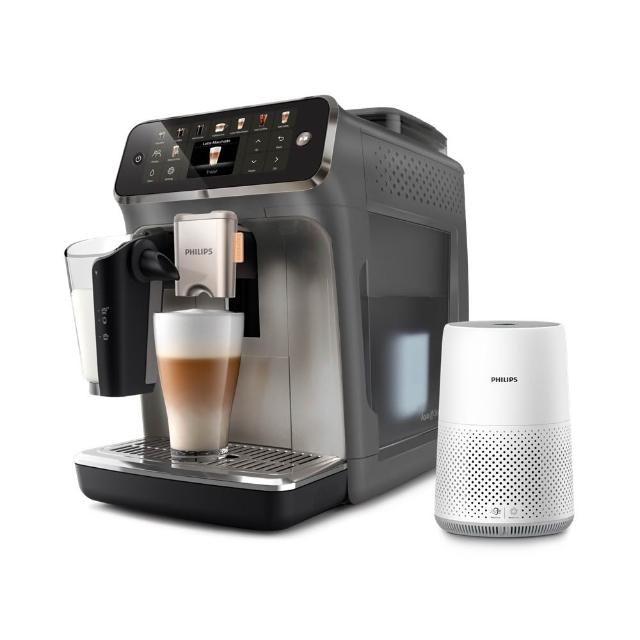 【Philips 飛利浦】雙溫萃取全自動義式咖啡機(EP5548/62 暮霧灰)＋PM0.003奈米級空氣清淨機(AC0819)
