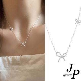 【Jpqueen】雙生蝴蝶結韓風甜美時尚項鍊(銀色)