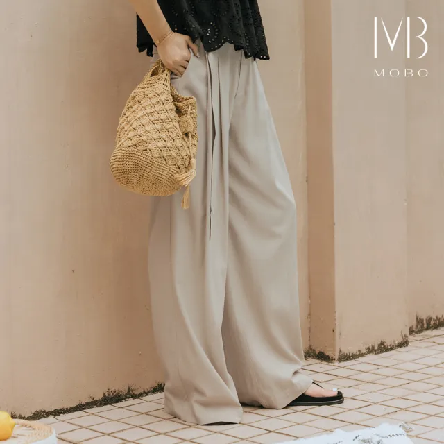 【MO-BO】慵懶落地棉麻寬褲(附腰帶)(Nikki小閃聯名款)