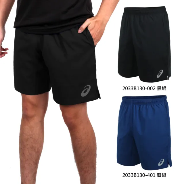 【asics 亞瑟士】男平織短褲-台灣製 運動 五分褲 慢跑 路跑 反光 亞瑟士 黑銀(2033B130-002 2033B130-401)