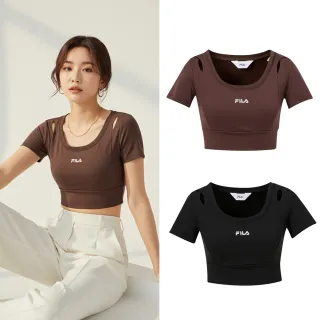 【FILA】女鏤空短版瑜珈短袖上衣-兩色 (5TEA-1326)