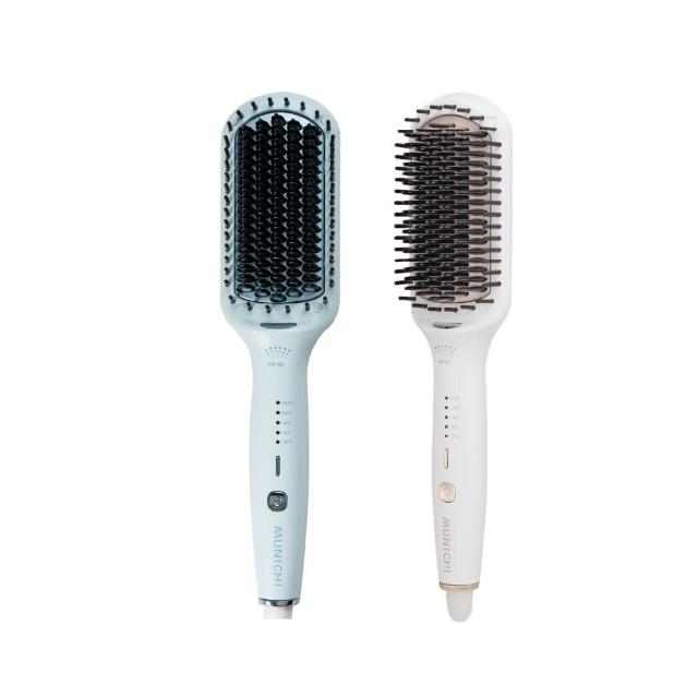  MUNICHI 沐尼黑 MMC-QQ2 直髮器，超迷你尺寸 6.3x2x28cm，適合隨身攜帶。5段溫控 140-220°C，陶瓷塗層溫和護髮，支援 110-240V 國際電壓，無國際電壓轉換功能。顏色選擇珠光紫、珠光白、艾莎藍，附收納袋與說明書，1年保固，BSMI 許可 T51434。完美日常造型工具，輕鬆打造直順秀髮！ 