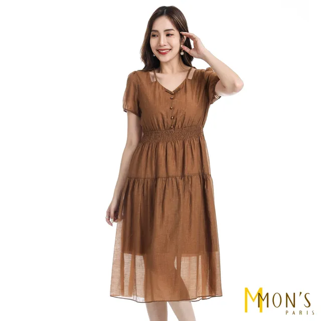 【MON’S】天絲醋酸精品縫飾洋裝(直)