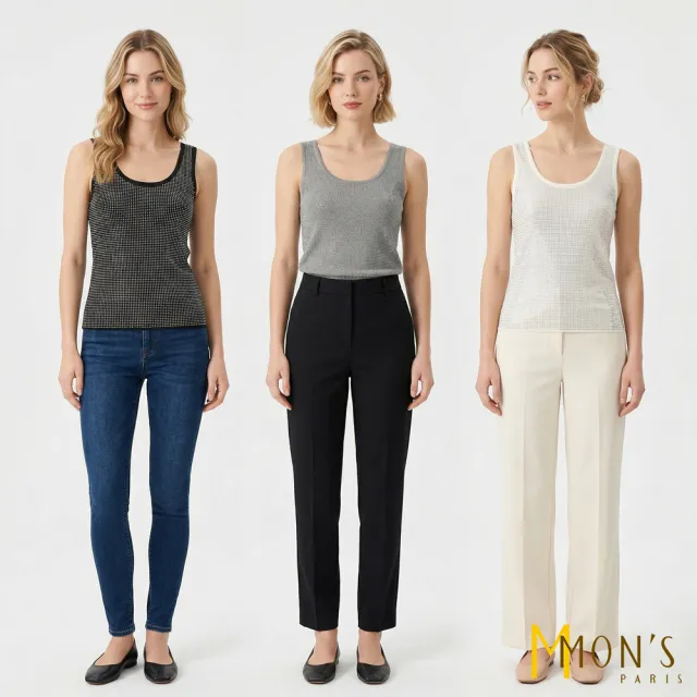 【MON’S】細閃輕透針織背心(直)