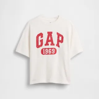 【GAP】兒童寬鬆Gap Logo法式毛圈布T恤-新款米白(887245)