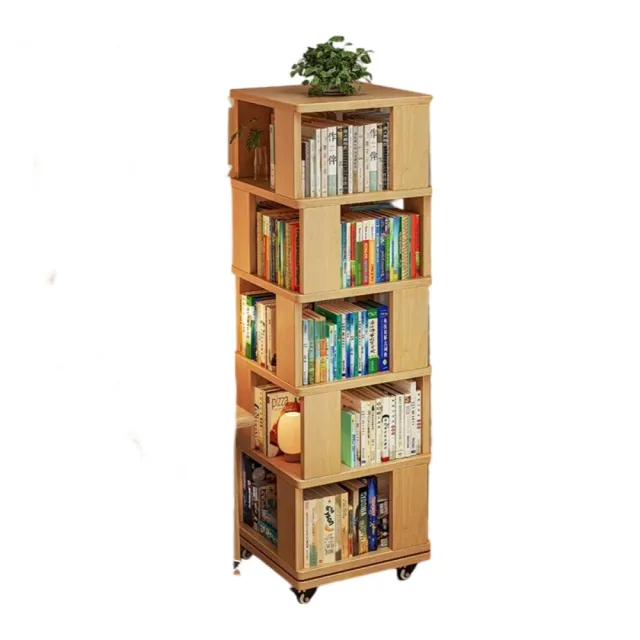 迦恩-書架  實木旋轉書架  書櫃   置物架  落地一體靠牆可移動轉角小窄櫃