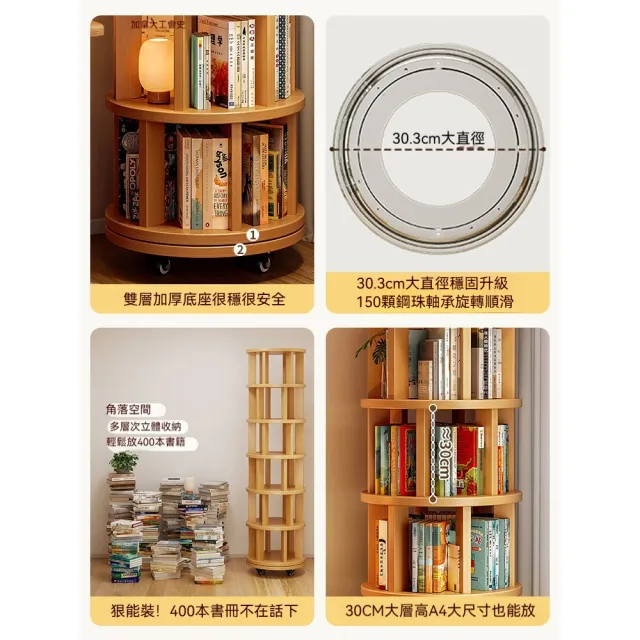 迦恩-書架  實木旋轉書架  書櫃   置物架  落地一體靠牆可移動轉角小窄櫃