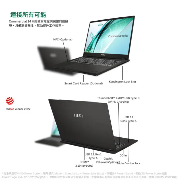 【MSI 微星】14吋i5-13500H 輕薄效能筆電(Commercial 14 H/16G/512G SSD/Win11Pro/A13MG-420TW)