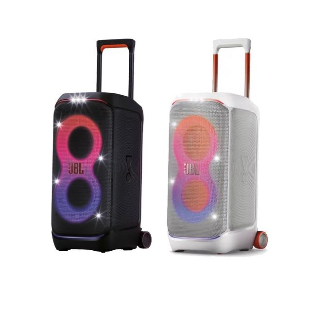  JBL Partybox Stage 320 行動式派對藍芽喇叭，搭載2個6.5英吋低音喇叭與2個1英吋高音喇叭，提供240W RMS強勁輸出，頻率響應40Hz-20kHz，帶來震撼立體音效。支援Bluetooth藍芽、USB播放與防潑水設計，ALL IN ONE多媒體功能，充電3小時即可享長達18小時放音時間。適合戶外派對或居家娛樂，尺寸335x669x385mm，重量16.5kg，白色系時尚外觀，一年保固，中國製造。 