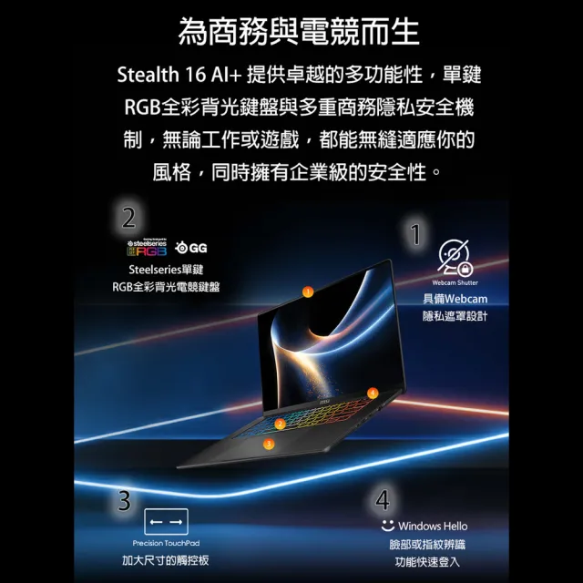 【MSI 微星】16吋Ultra 9 386H RTX5060 AI電競筆電(Stealth 16 AI/16G/1T SSD/Win11P/B3WF-005TW)