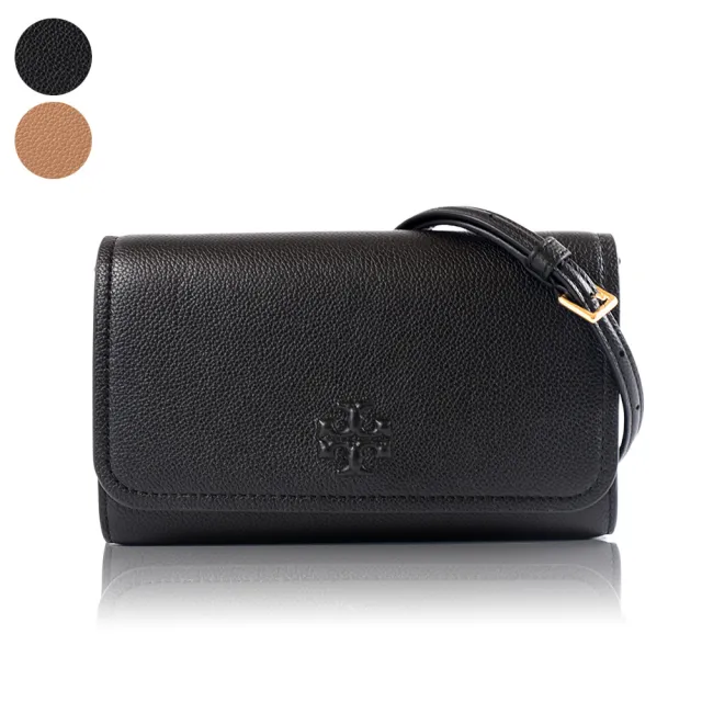 【TORY BURCH】THEA 皮革標荔枝紋斜背WOC包-附活動式證件零錢包-(新款任選)
