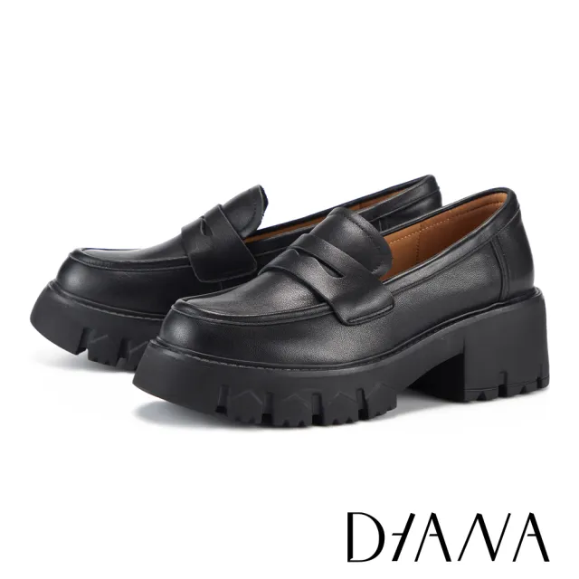 【DIANA】嚴選牛皮輕量厚底樂福鞋 黑色