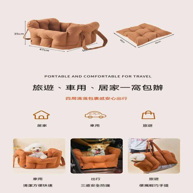 【MatsuTa 松太】車載狗窩 狗狗安全座椅 四季通用外出寵物車載墊 50*47*35cm WJJ