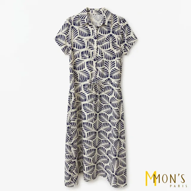 【MON’S】清新葉紋綁帶長洋裝(直)