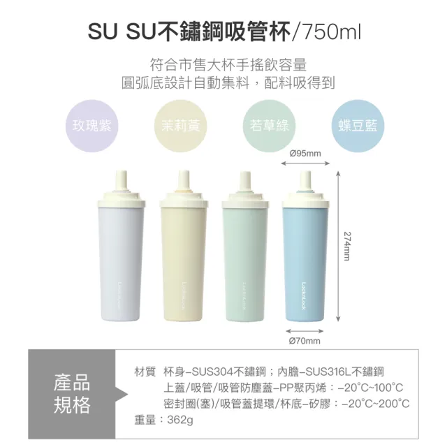 【LocknLock 樂扣樂扣】提帶隨行組 官方直營 SUSU不鏽鋼吸管杯x矽膠環杯帶(多色任選/750ml/不鏽鋼/保溫)
