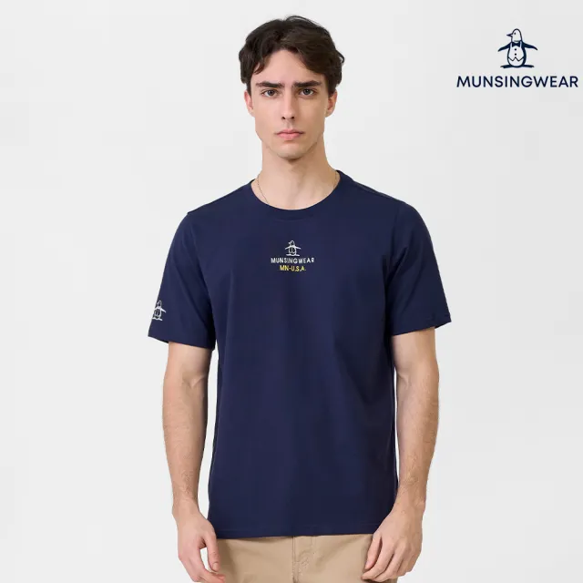 【Munsingwear】企鵝牌 網路獨家 男款藏青色 精緻刺繡質感T恤 MGXL2509