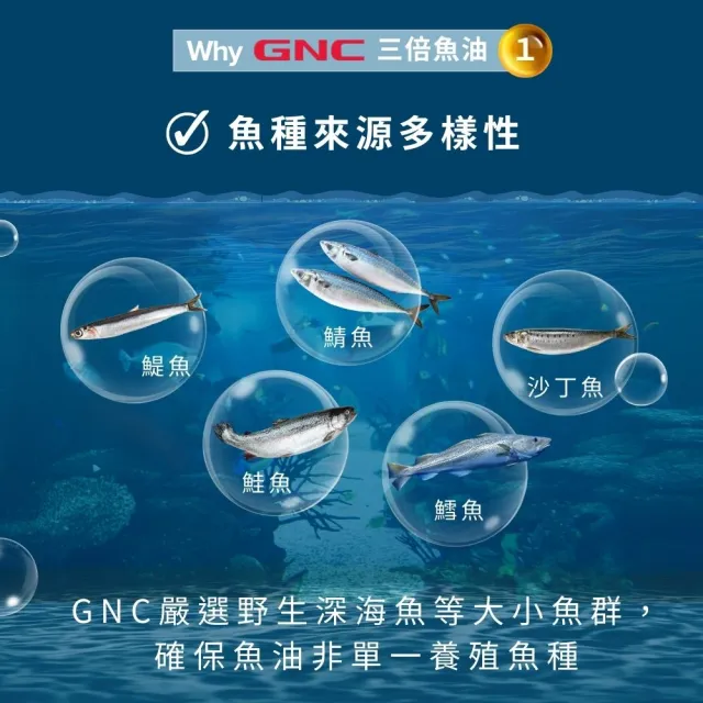 【GNC 健安喜】三倍魚油迷你軟膠囊60粒/瓶(93%超高濃度/EPA+DHA/無腥味/Omega-3/好吞/循環吸收)