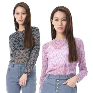 【KeyWear 奇威名品】透膚字母印花長袖上衣(共2色)