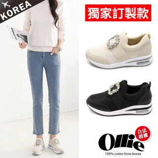 【OLLIE】韓國空運。方鑽太空棉氣墊雙舒壓厚底4.5CM小白鞋健走鞋(獨家訂製款7290-0010)